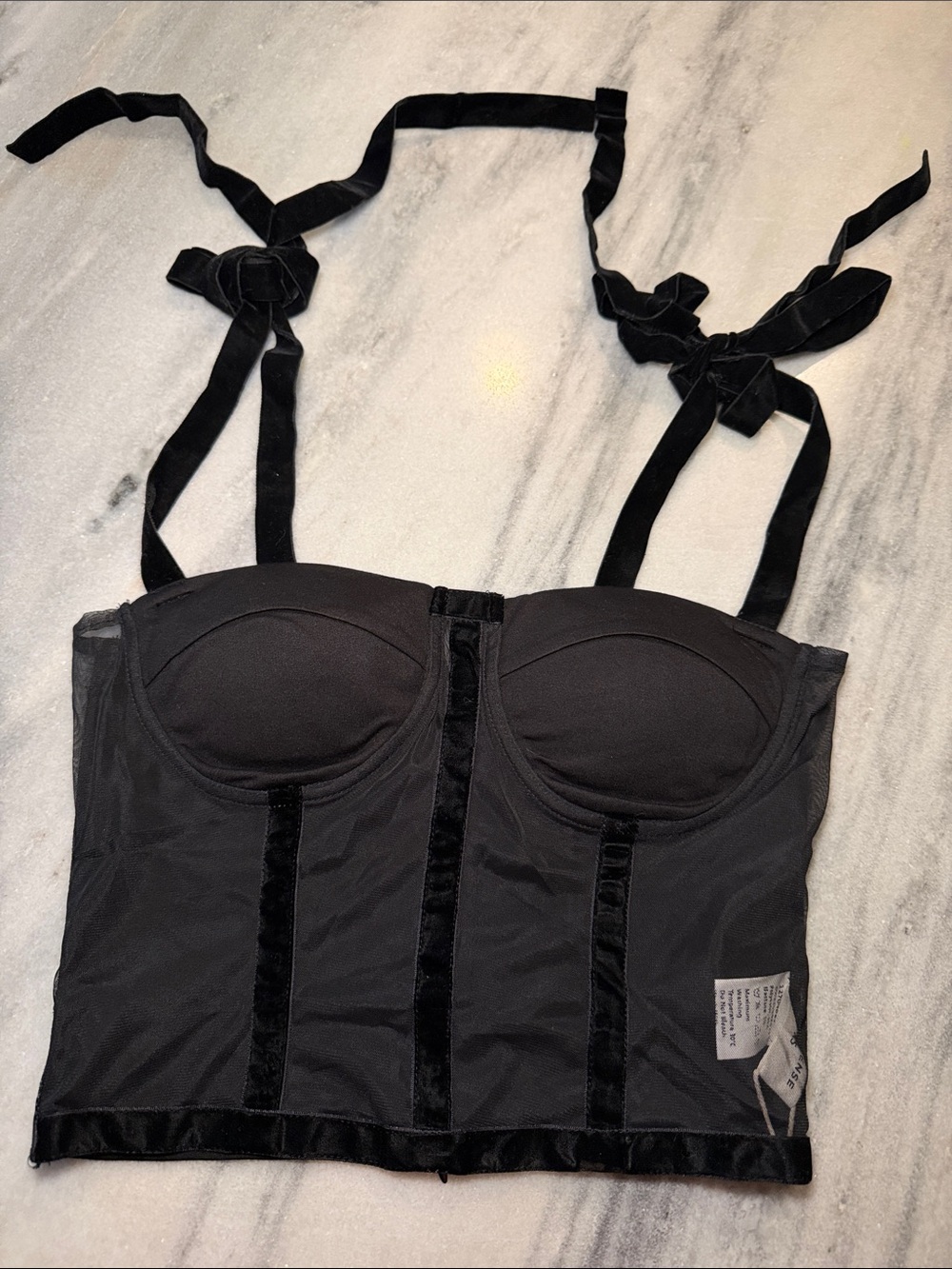 Commense Black Velvet-Trim Bustier Top